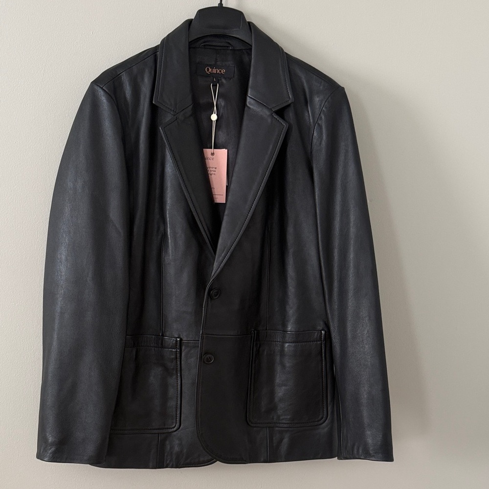 Quince Black Leather Blazer L 
NWT